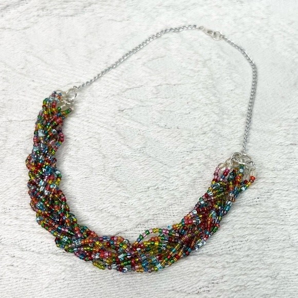 Handmade Rainbow Necklace Multicolor Seed Bead Braided Necklace - Picture 2 of 9
